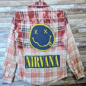 NIRVANA Red and Blue Plaid Casual Button Down Shirt